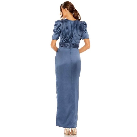 Ieena Mac Duggal Puff Sleeves Pleated Sheath Dress Midnight Womens Size 12 - Picture 3 of 3